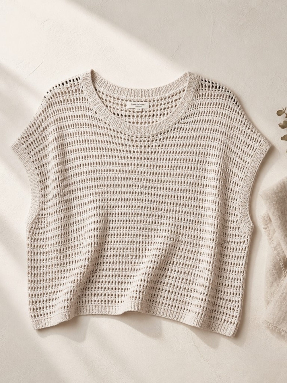 Max Studio Open-Knit Scoop Neck Sweater Vest in Cream